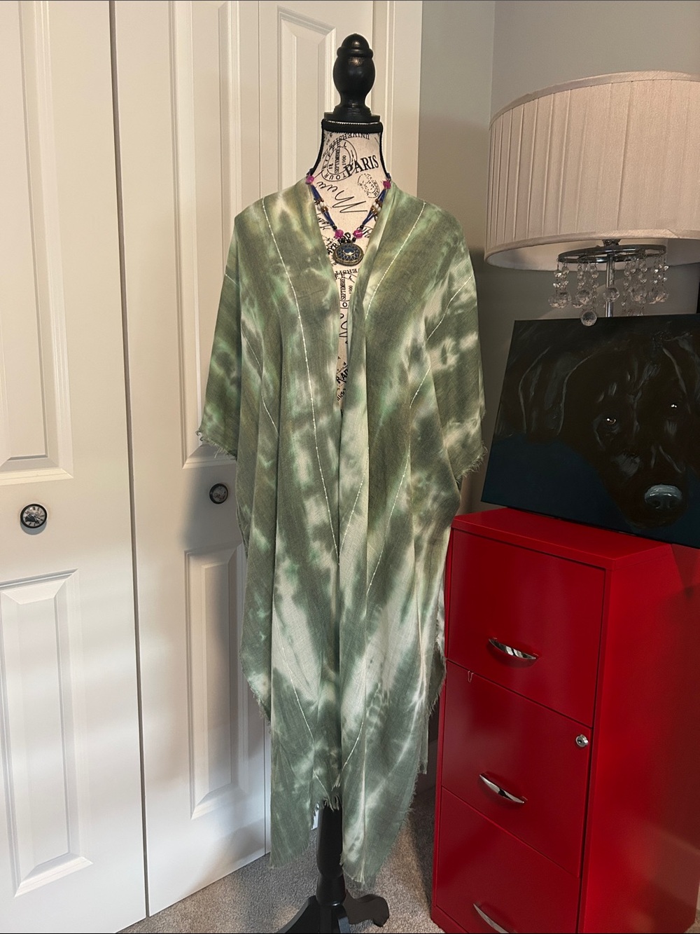 Tie-Dye Open Front Kimono - Green